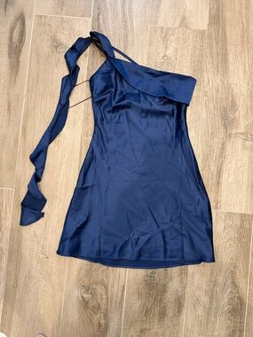 Tiger Mist Navy One-Shoulder Satin Mini Dress